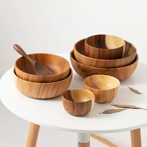 Natural Acacia wood salad utensil Salad serving bowl fruit bowls teak wooden bowl for Home Using