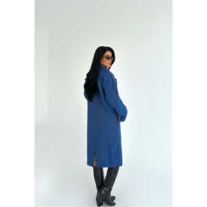 Manteau bleu boutonné pour femme avec détail poche - Product Image 1