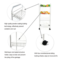 Chariot de rangement métallique à 4 niveaux, fin et roulant, avec étagères ajourées en fil métallique, pour chambre, cuisine, snacks, fruits et légumes
