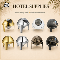 Chafing Dish Buffet-Set Gold Edelstahl Rund Roll-Top Kommerzieller Speisenwärmer mit Glasdeckel für Hotel Hochzeit Catering