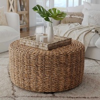 Pouf de salon rond en jacinthe tressé à la main, style bohème moderne, repose-pieds, décoration de chambre et de salon, mobilier de style farmhouse