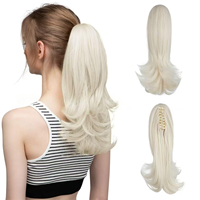 Extensions de cheveux synthétiques en queue de cheval ondulée courte et épaisse de 12 pouces, vente en gros, fibres à haute température, pré-collées, à clipser, pour femmes