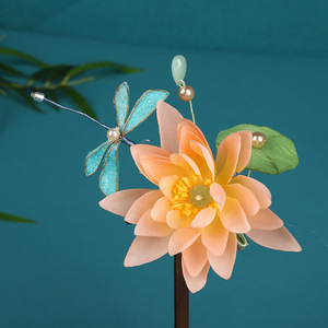 Nouveau style traditionnel chinois, coiffe Hanfu artisanale de conception originale, héritage culturel immatériel, fleur de lotus rose pour les cheveux - Product Image 2