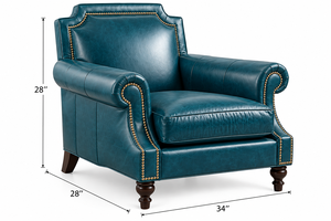 Fauteuil élégant en cuir vert sarcelle avec accents cloutés, accoudoirs larges et coussinets de soutien pour salons de luxe - Product Image 4