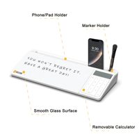 Tableau blanc en verre de bureau avec calculatrice, organisateur, marqueur, support - Petit tableau blanc effaçable à sec, support pour ordinateur portable, support pour clavier