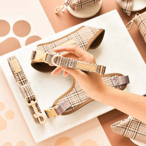 Ensemble de harnais et de collier pour chien en fibre de polyester sur mesure, luxueux, réglable, motif uni, lavable en machine - Product Image 5