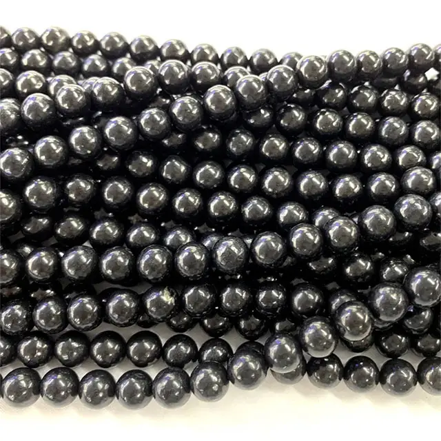 Big Factory kann leitfähige 4-16mm natürliche schwarze Schungit-Stein perlen für Schmuck herstellung Frauen Männer Perlen Armband Halskette Geschenke