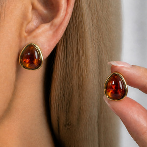 Pendientes de Resina Ámbar Geométricos Irregulares, Estéticos, de Lujo, Elegantes, Minimalistas, para Mujer, Joyería Fina - Product Image 1