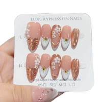 791-795 Faux ongles à presser en ABS, faits main, 10 pièces, couvrance totale, forme amande, pré-dessinés avec colle, motif floral personnalisé