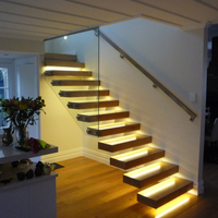 Escalier flottant avec éclairage LED, balustrade en verre trempé, escalier intérieur pour maison duplex