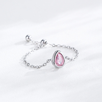 Ailmay Argent Sterling 925 Goutte d'Eau Brillante Zircon Rose Anneau de Chaîne Ajustable pour les Femmes Cadeau de Bijoux d'Anniversaire