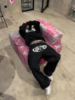 Ensemble sweat à capuche et pantalon noir vintage Y2K pour homme, pantalon ample à jambes larges, imprimé graphique surdimensionné, survêtement streetwear, logo personnalisé