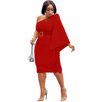 Nuevo Vestido Elegante de Manga Holgada con Abertura en la Espalda para Mujer, Vestido Midi Ajustado de Un Solo Hombro, Vestido de Noche Sólido