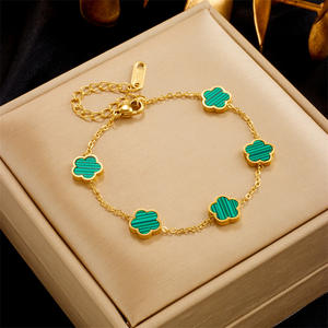 Bracelets <span class=keywords><strong>de</strong></span> bijouterie fine en acier inoxydable plaqué PVD 18 carats, sans ternissement, bracelet trèfle à cinq feuilles, étanche, 4 couleurs, bracelet fleur <span class=keywords><strong>porte</strong></span>-bonheur - Product Image 6