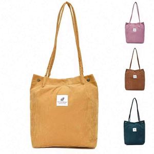Sac à bandoulière en velours côtelé épais et doux, sac de shopping réutilisable pour femmes - Product Image 6