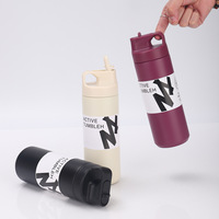 Bouteille d'eau portable isotherme sous vide à double paroi en acier inoxydable de 500 ml avec paille et couvercle anti-fuite pour le camping
