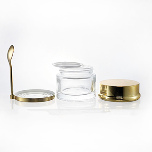 Luxury 30ml 50ml 80ml Eco-friendly <b>Clear</b> & Silver Glass Cosmetic Jar Skincare Face Cream Plastic Base Spoon Silk Screen Printed - Product Image 6