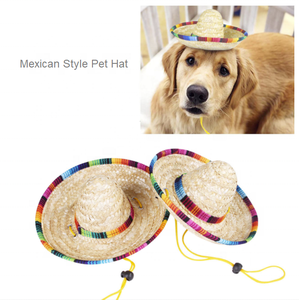 Mini Sombrero para Mascotas, <span class=keywords><strong>Gorro</strong></span> <span class=keywords><strong>de</strong></span> Paja Tejida Estilo Mexicano para Perros Pequeños/Medianos/Grandes, Accesorio <span class=keywords><strong>de</strong></span> Verano para Disfraces - Product Image 5