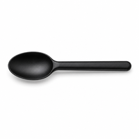 Zwarte plastic proeflepels 75mm matte afwerking wegwerpbestek groothandel voedselproeverij catering restaurantbenodigdheden