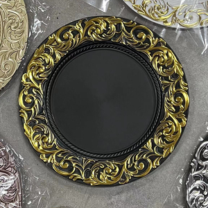 33cm Eco-Friendly Western Table Chargers New Gold <strong>Silver</strong> Plastic Charger <strong>Plates</strong> Wholesale for Weddings Events Minimum 100pcs - Product Image 3