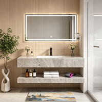 Vente en gros de meubles-lavabos modernes en dalles de pierre avec rangement ouvert et table de toilette étanche pour projets hôteliers OEM/ODM