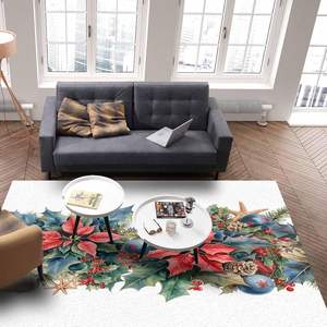 Bleu Rouge Poinsettia Xmas Botanique Tapis Antidérapant pour Bureau à Domicile pour Salon Décor De Noël Disponible Couloir Motif - Product Image 5