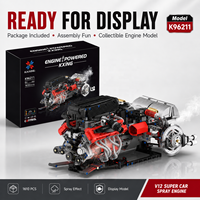 Nouveau modèle de blocs de construction MOC Supercar V12 Engine, 1610 pièces, plastique ABS, certifié CE, fonction de pulvérisation électrique, jouet pour les enfants de 8 ans et plus