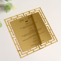 Invitación acrílica con espejo dorado de lujo, tarjeta de menú de boda cuadrada cortada con láser para fiestas, bodas