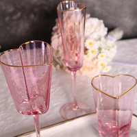 Verres à vin en cristal en forme de cœur rose pour flûtes à champagne, verres à vin rouge en forme de cœur colorés, vente en gros