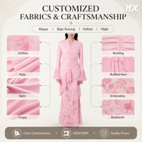 Ensemble personnalisé OEM ODM Raya 2026 : Blouse rose froncée à manches cloche et jupe longue ornée de fleurs