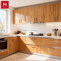 HAPPY HOUSES Armoires de cuisine miniatures en PVC MDF, style japonais simple et moderne, motif bois, finition brillante, prix d'usine, pas cher