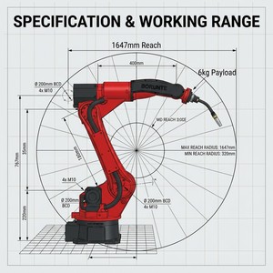 Robot industriel à 6 axes BORUNTE BRTIRWD1506A, charge utile de 6 kg, portée de 1647 mm, pour soudage et préhension - Product Image 2