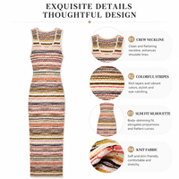 Robe longue maxi en tricot rayé multicolore pour femme, col rond, sans manches, coupe ajustée, OEM ODM
