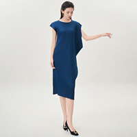 Robe plissée Miyake sans manches pour femme, design uni extensible, style smocké, vente en gros