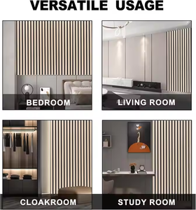 Panneaux muraux modernes en lattes de <span class=keywords><strong>bois</strong></span> au fini chêne <span class=keywords><strong>naturel</strong></span> Placage de <span class=keywords><strong>bois</strong></span> massif pour salle à manger absorbant le son Décorations murales intérieures - Product Image 5