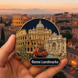 Imán de Refrigerador de Metal Esmaltado Personalizado, Recuerdo de Viaje del Coliseo de <span class=keywords><strong>Roma</strong></span>, Italia, Imanes 3D para Refrigerador, Logotipo Personalizado de Fábrica - Product Image 1