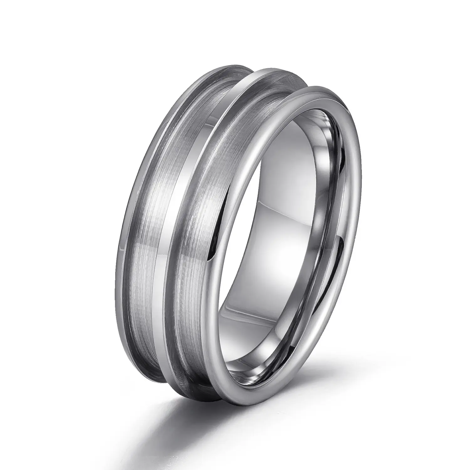 MACHO perhiasan disesuaikan 8MM Saluran ganda cincin inti kosong Tungsten untuk tatahan dengan alur 2.5mm