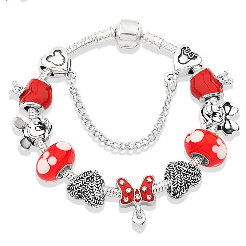 Girls Charm Bracelet Kids Crystal Beaded Bracelets Diy Mickey Minnie Series Bracelet Diamond Charms Cuff Bangles Jewelry