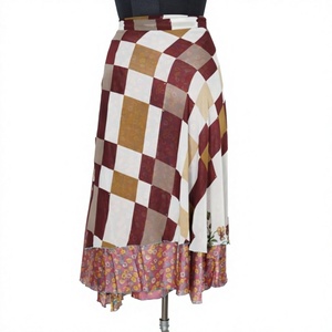 Falda Bohemia de Mujer con Parches, Corte en A, con Volantes, Largo hasta la Rodilla, Viscosa, Poliéster, Chifón, Cintura Regular, Estilo para Todas las Temporadas - Product Image 1
