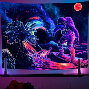 Tapisserie murale bohème réactive aux <span class=keywords><strong>UV</strong></span> Blacklight, motif DJ Alien, fluorescente et luminescente la nuit, pour la maison - Product Image 3