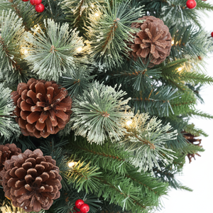 Sapin de Noël Artificiel Réaliste Pré-éclairé de Luxe, Lumière Blanc Chaud, Branches Faciles à Installer avec Baies Rouges Décoratives et Pommes de Pin - Product Image 3