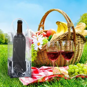 Custom Logo Printed Portable Reusable Travel Ice Wine Beer Champagne Bottle Chilled Beverages Cooler Bag Pouch Bags With Handle