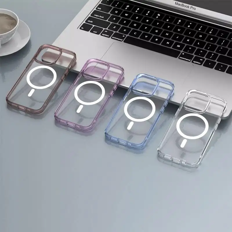 Nueva cubierta de accesorios móviles de cristal magnético anti amarillo para Apple clear iPhone 12 13 14 15 Pro Max funda de teléfono transparente