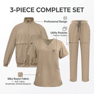 Ensemble de 3 pièces de blouses médicales en gros pour femmes, uniformes d'infirmières en rayonne douce avec veste, personnalisables avec logo, pour le personnel de santé 42192+52002 - Product Image 1