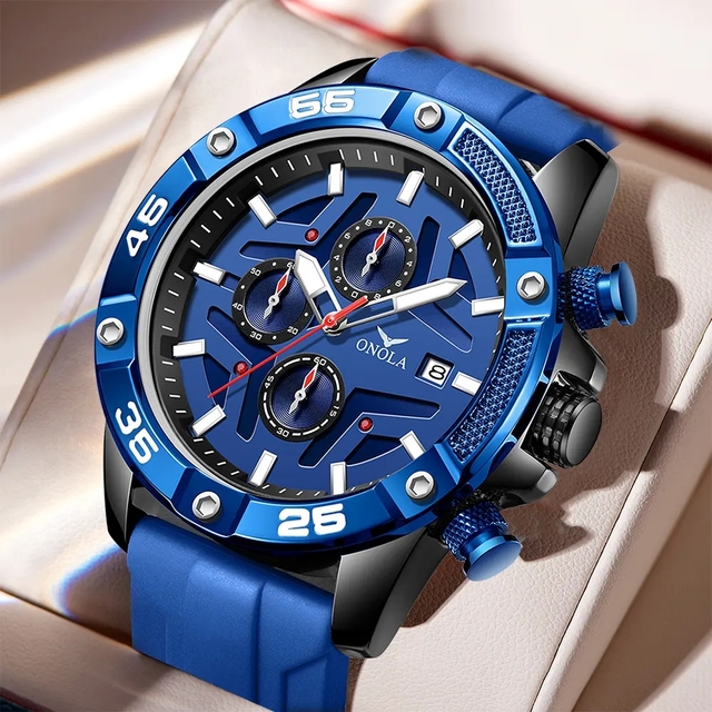ONOLA 6851 New Hot Sale Watch for Men Multifunction Quartz Watches Waterproof Silicone Strap Calendar Luminous Men Wristwatches