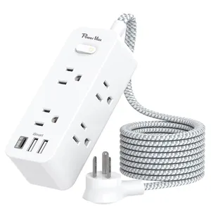 Manufacturer Directory 3 Sided Space-Saving Power Strip 6 AC Multi Plug Outlet USB Port Travel Power Strip