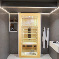 Sauna de Infrarrojos Helius HL-001HSCHL para Uso Doméstico en Interiores, Baja EMF, Infrarrojos Lejanos, para 1 Persona, de Madera, con Ladrillos de Sal del Himalaya, 1 Año de Garantía