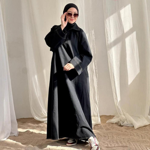 Vestido Abaya Informal de Mezclilla 2026 para Mujeres Musulmanas, Manga Larga, Cuello de Solapa, Corte Holgado, Ropa Islámica de Calle - Product Image 3
