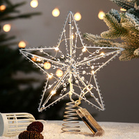 Maßgefertigter Pentagramm-Schmuckstern aus Schmiedeeisen für Weihnachtsbäume mit 10 LED-Lampen, Festliche Baumspitzen-Dekoration