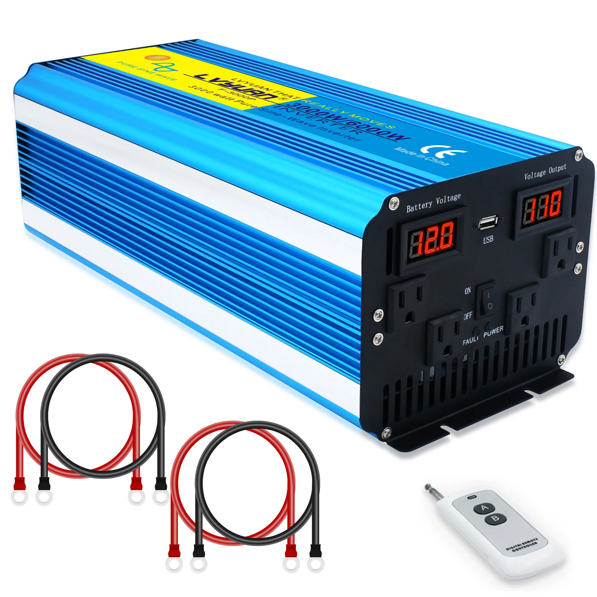 3000w 6000w 피크 DC AC 인버터 12v dc to ac 100v 110v 태양 순수 사인파 인버터